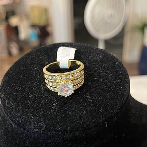 Gold-Tone Crystal Multi-Band Statement Ring - Large Clear Stone
